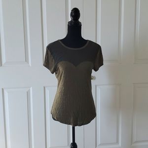 Super Cute Green and Gold Heart Neck Top Large